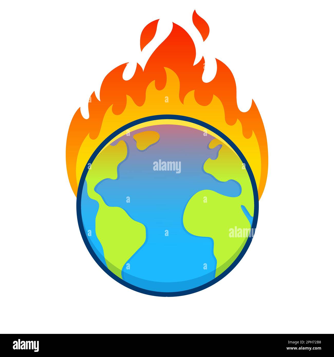 Dibujos animados planeta Tierra en llamas, calentamiento global y dibujo de crisis climática. Medio ambiente y ecología vector clip art ilustración. Ilustración del Vector