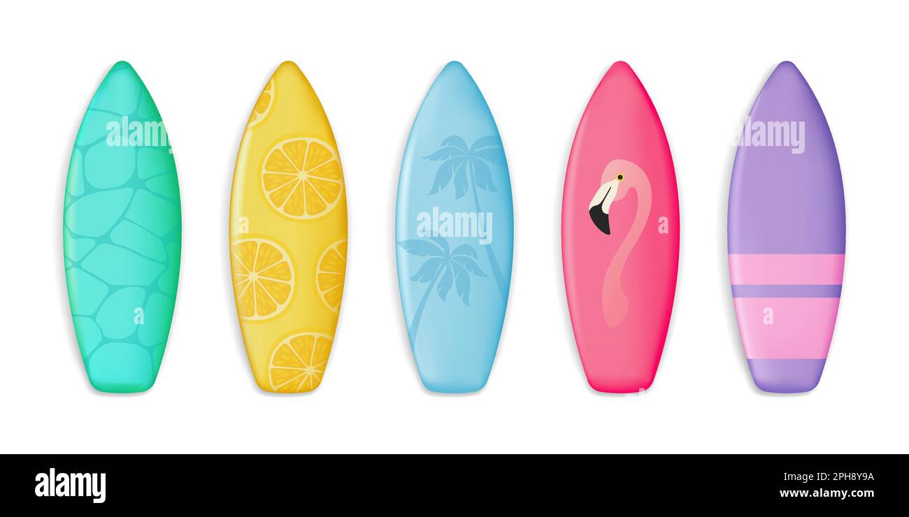 Tabla de surf de dibujos animados con diseño de verano y patrón