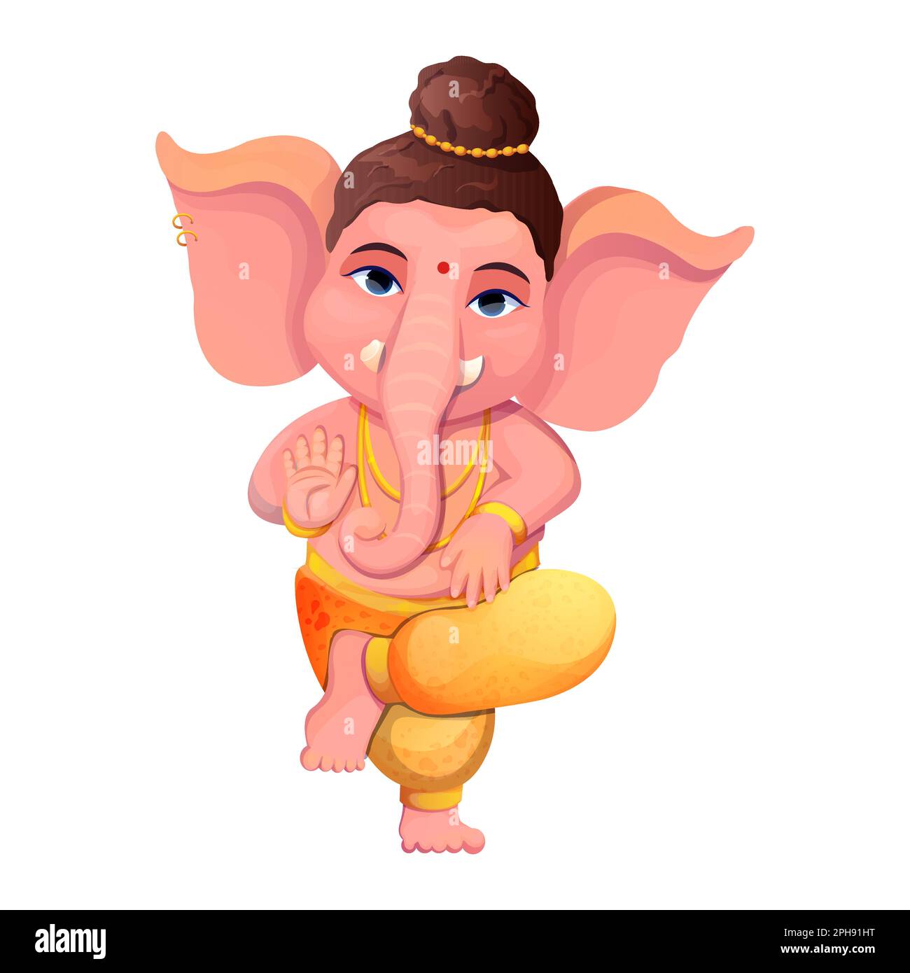 Pequeño Ganesh lindo, elefante de dios tradicional religioso en personaje de dibujos animados aislado sobre fondo blanco. Ilustración vectorial Ilustración del Vector