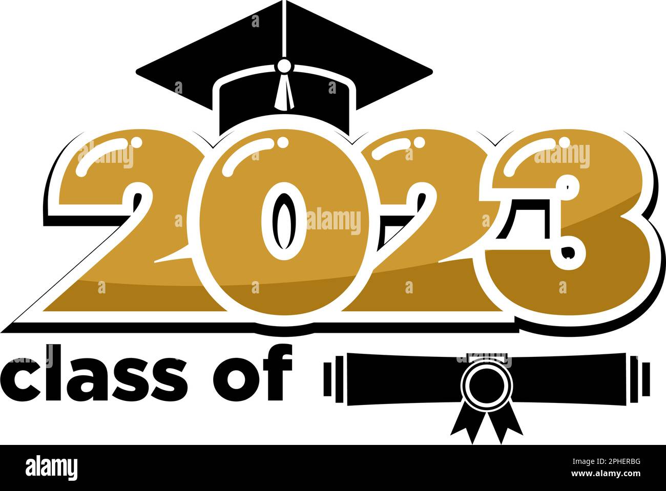 2023 clase felicita a los graduados. El concepto de decorar la felicitación para los graduados de la escuela. Diseño para la camiseta, flyer, invitación, tarjeta de felicitación. Ilum Ilustración del Vector