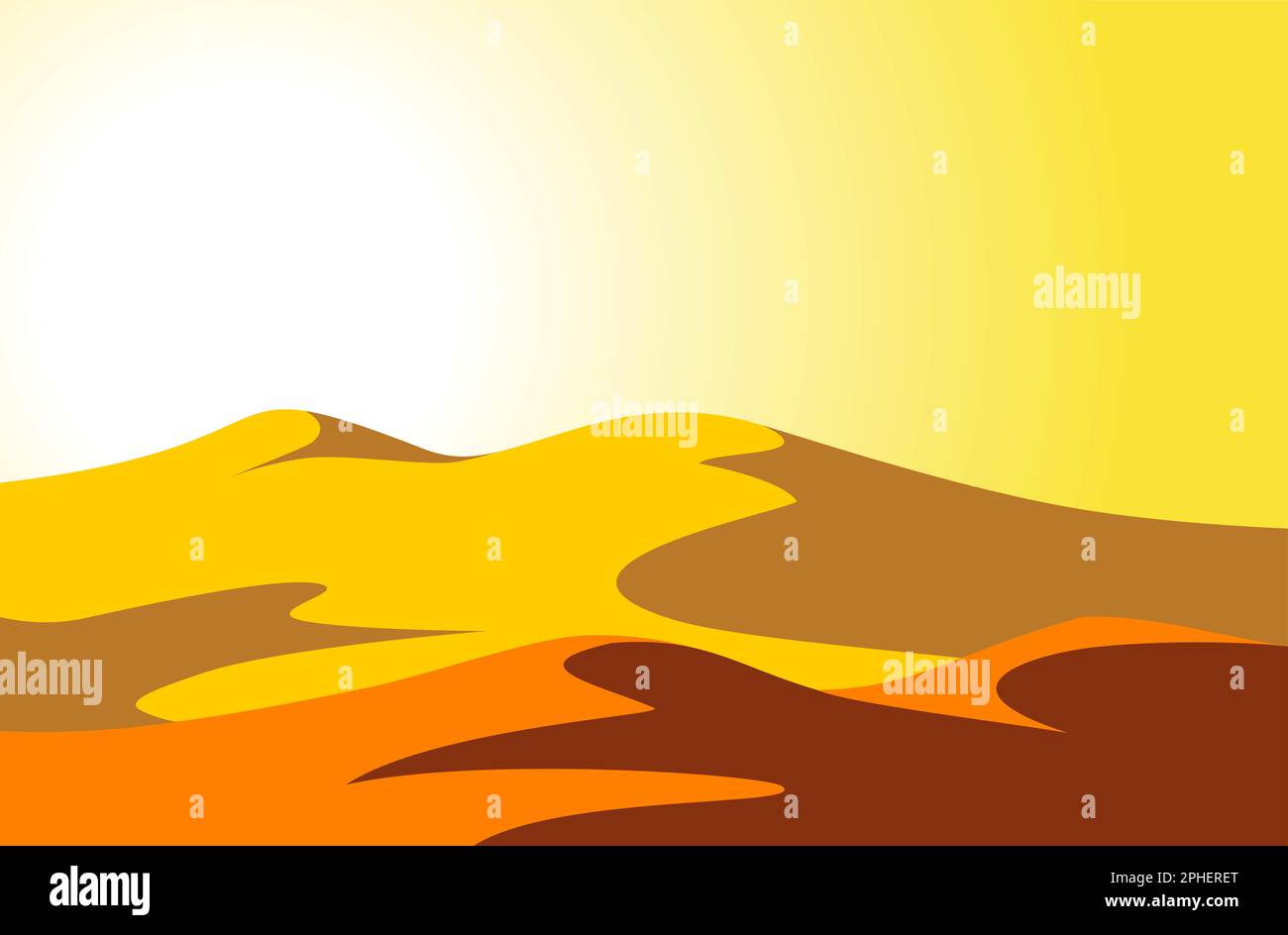 Desierto de arena bajo el sol caliente en el cielo amarillo. Vector de fondo Ilustración del Vector
