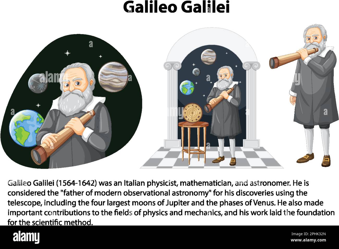 Biografía informativa de la ilustración de Galileo Galilei Ilustración del Vector