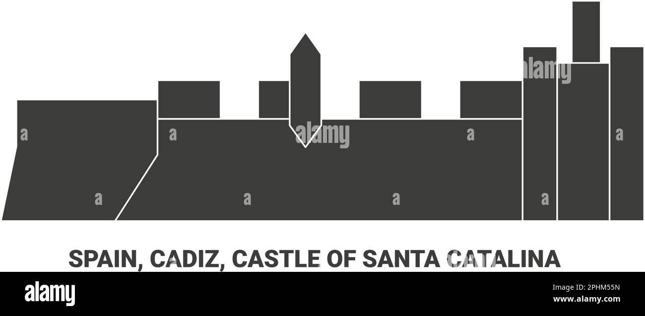 España, Cádiz, Castillo de Santa Catalina, ilustración vectorial de referencia de viaje Ilustración del Vector