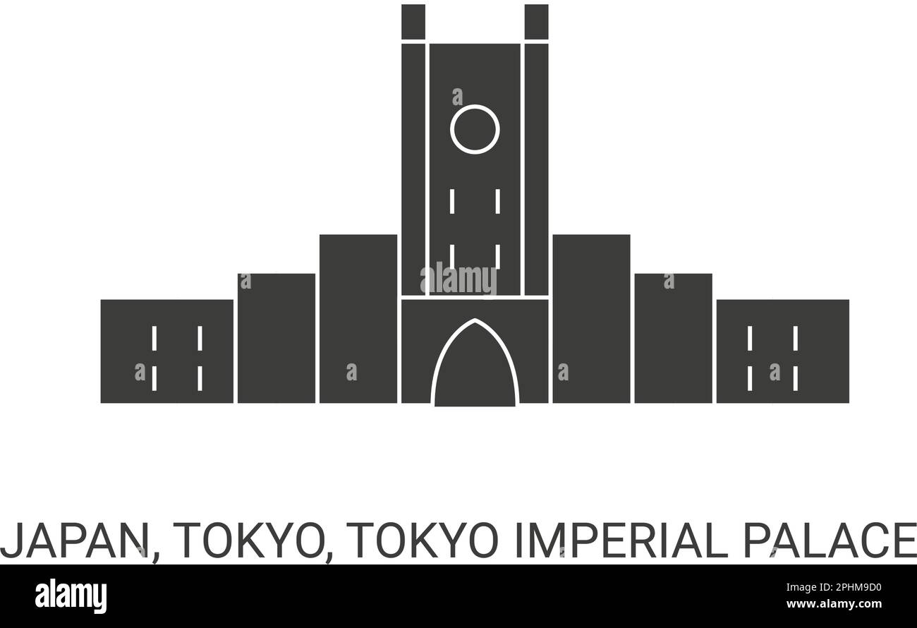 Japón, Tokio, Palacio Imperial de Tokio, ilustración vectorial de referencia de viaje Ilustración del Vector
