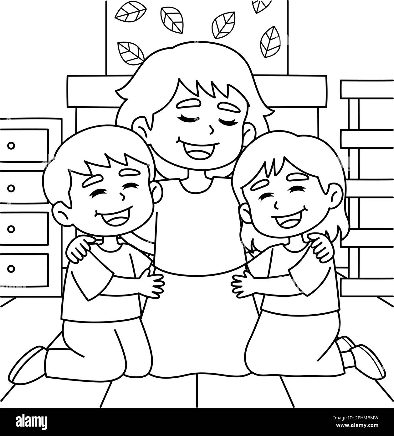 Día de las Madres Madre Abrazando a los Niños para colorear Imagen Vector de  stock - Alamy
