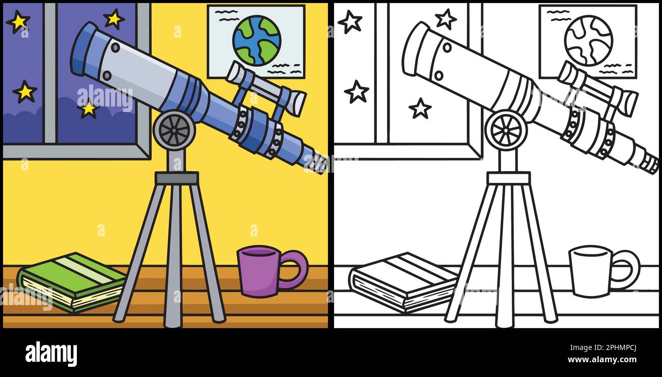 Página para colorear de telescopio para niños