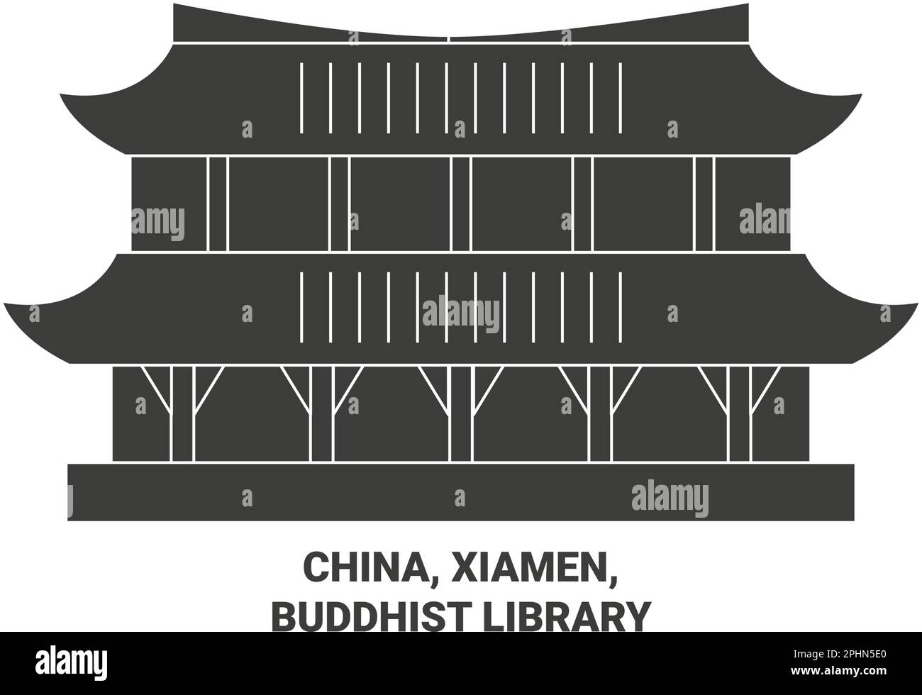 China, Xiamen, ilustración vectorial de referencia de viaje de la biblioteca budista Ilustración del Vector