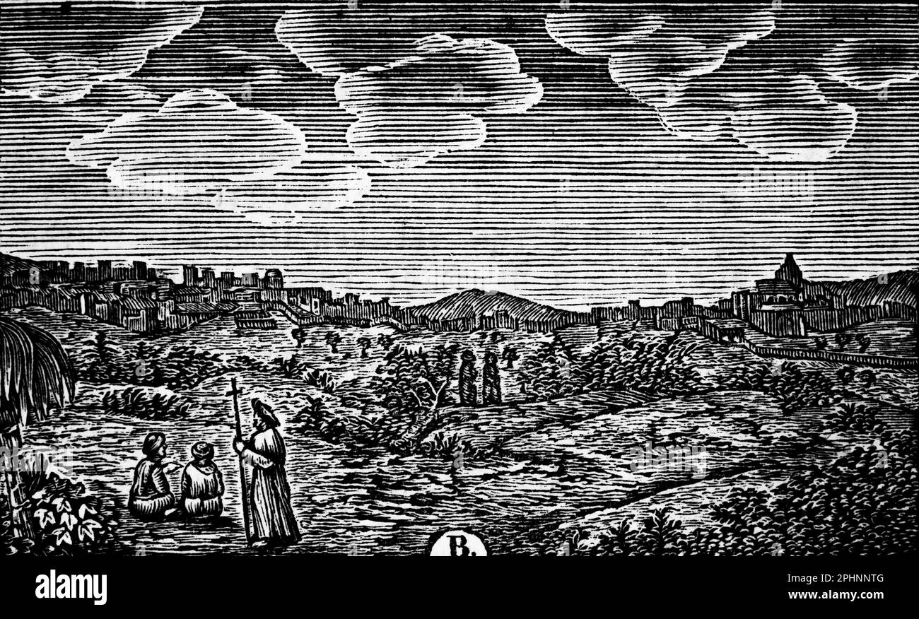 Vista de Belén, al sur de Jerusalén, lugar de nacimiento de Jesucristo y el rey David, biblia 1831, ilustración histórica Foto de stock