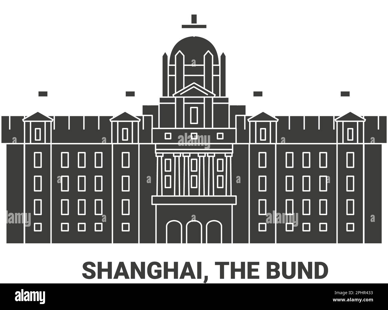 China, Shanghai, el Bund, ilustración vectorial de referencia de viaje Ilustración del Vector