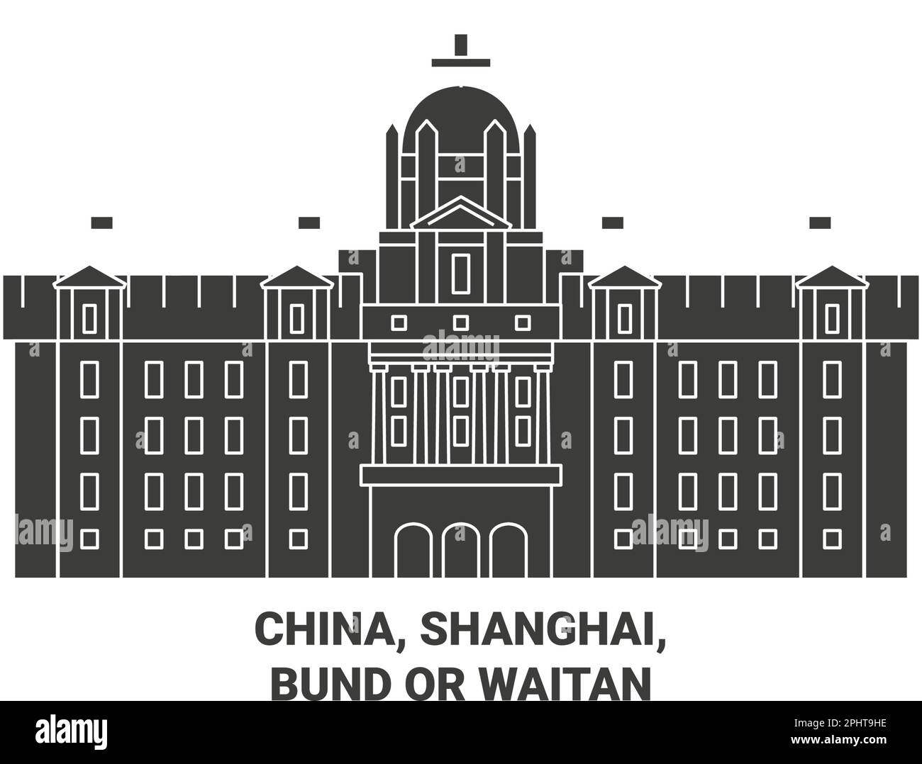 China, Shanghai, Bund o Waitan ilustración vectorial de referencia de viaje Ilustración del Vector