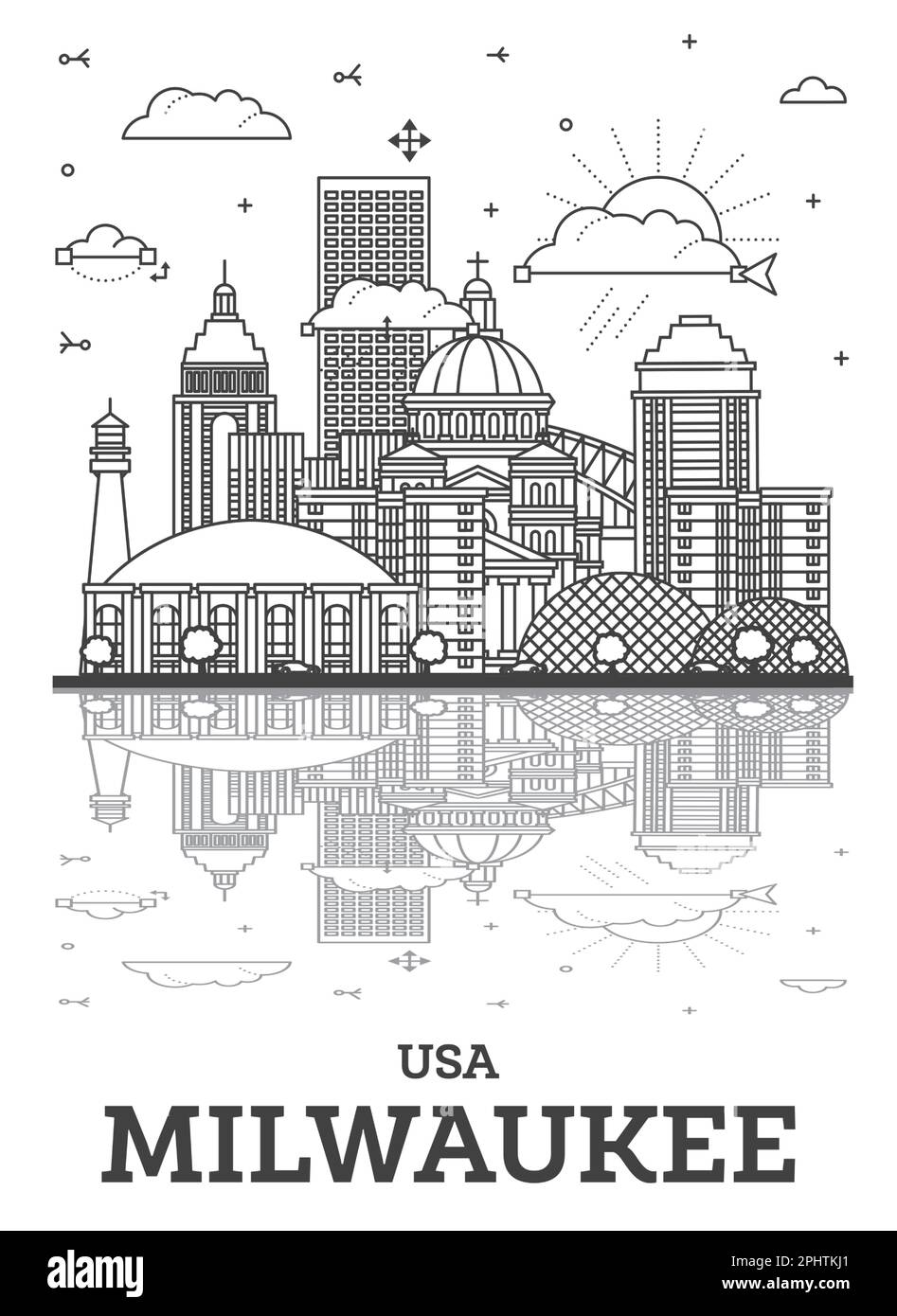 Contorno de la ciudad de Milwaukee Wisconsin Skyline con edificios