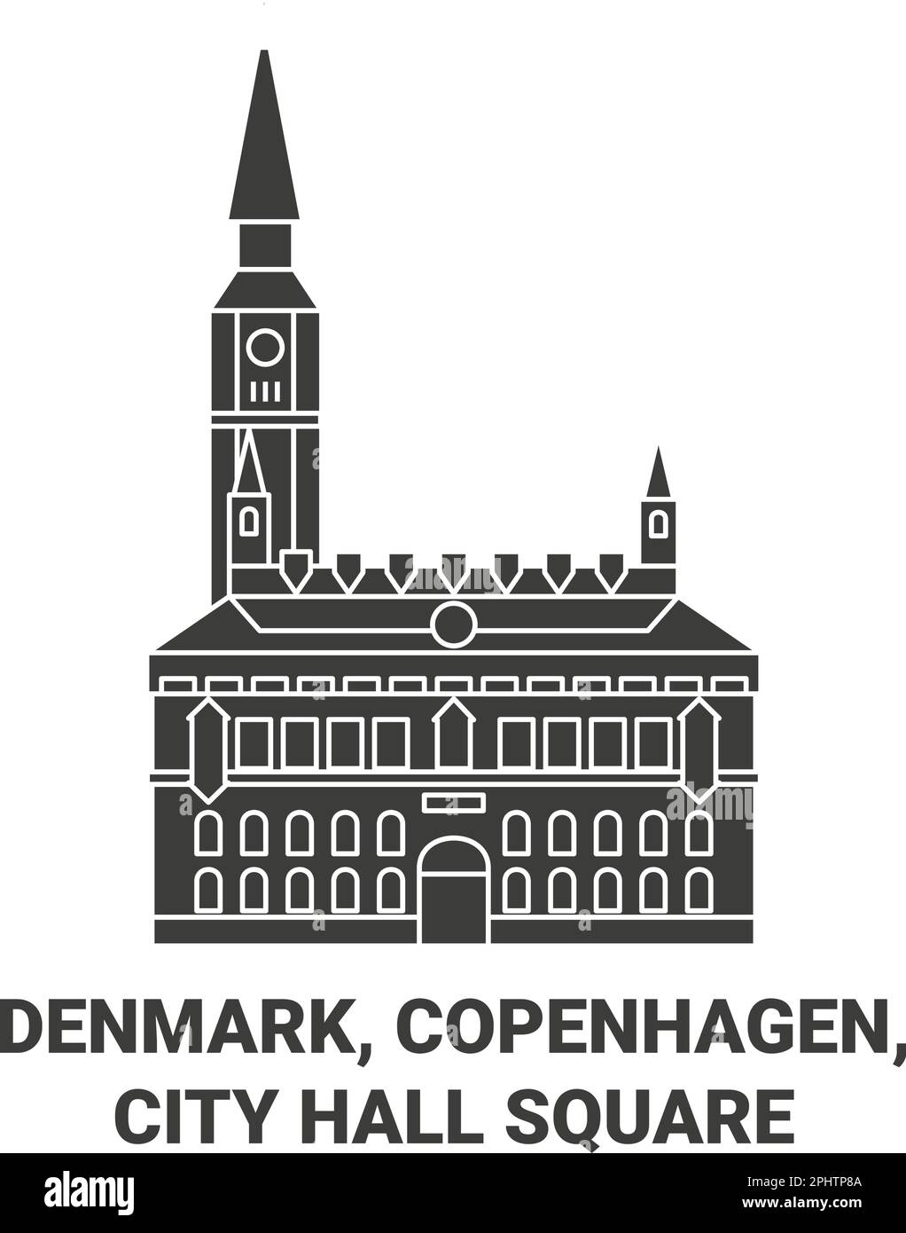 Dinamarca, Copenhague, City Hall Square ilustración vectorial de referencia de viaje Ilustración del Vector