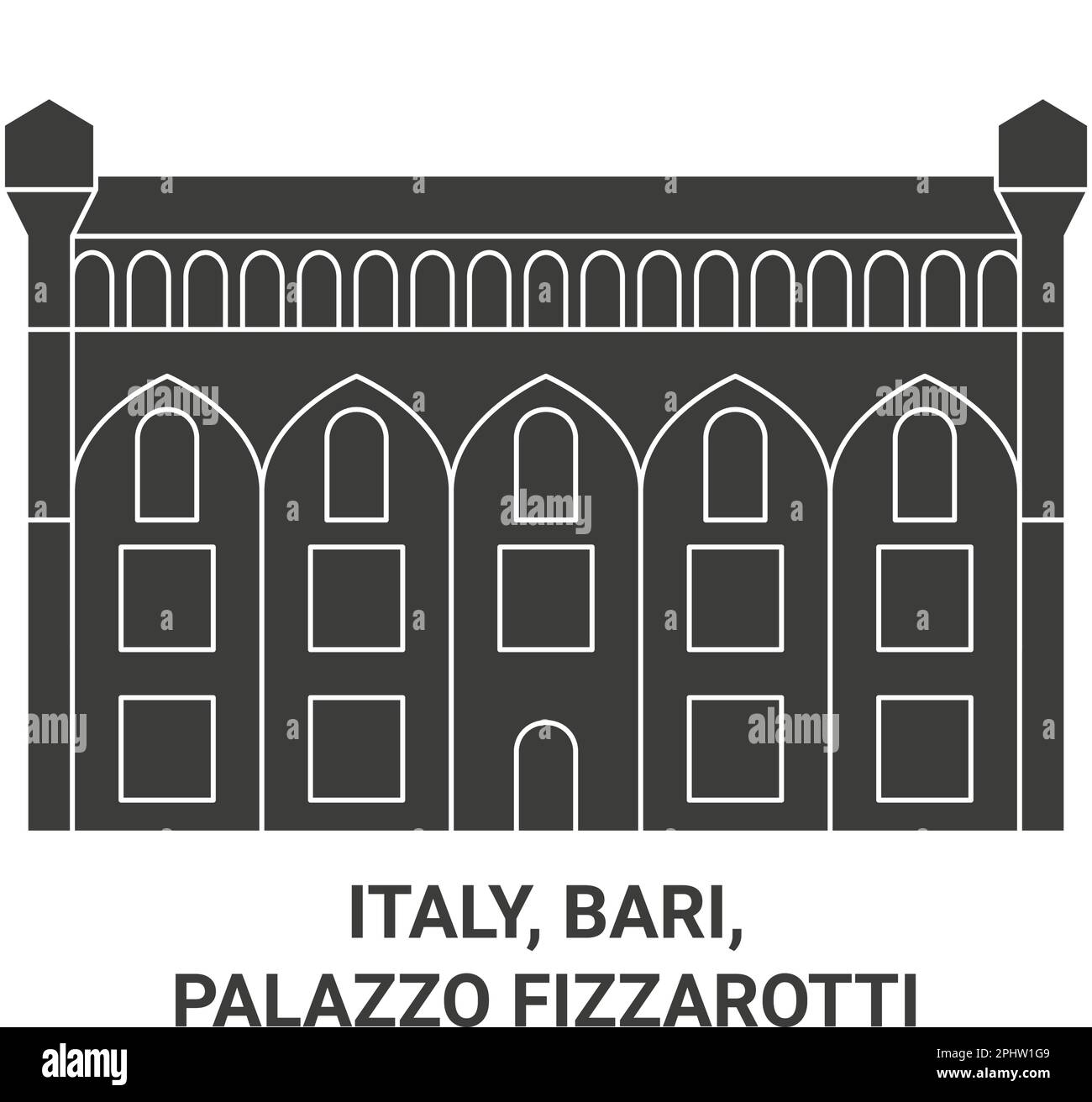 Italia, Bari, Palazzo Fizzarotti ilustración vectorial de referencia de viaje Ilustración del Vector