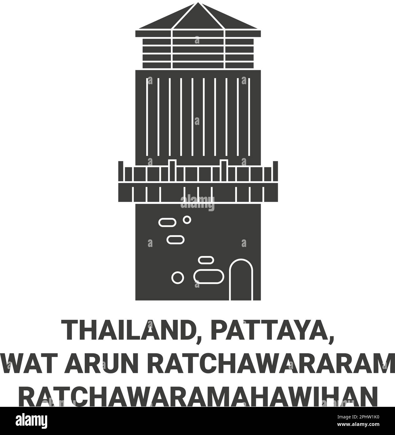 Tailandia, Pattaya, Wat Arun Ratchawararam Ratchawaramahawihan ilustración vectorial de referencia de viaje Ilustración del Vector