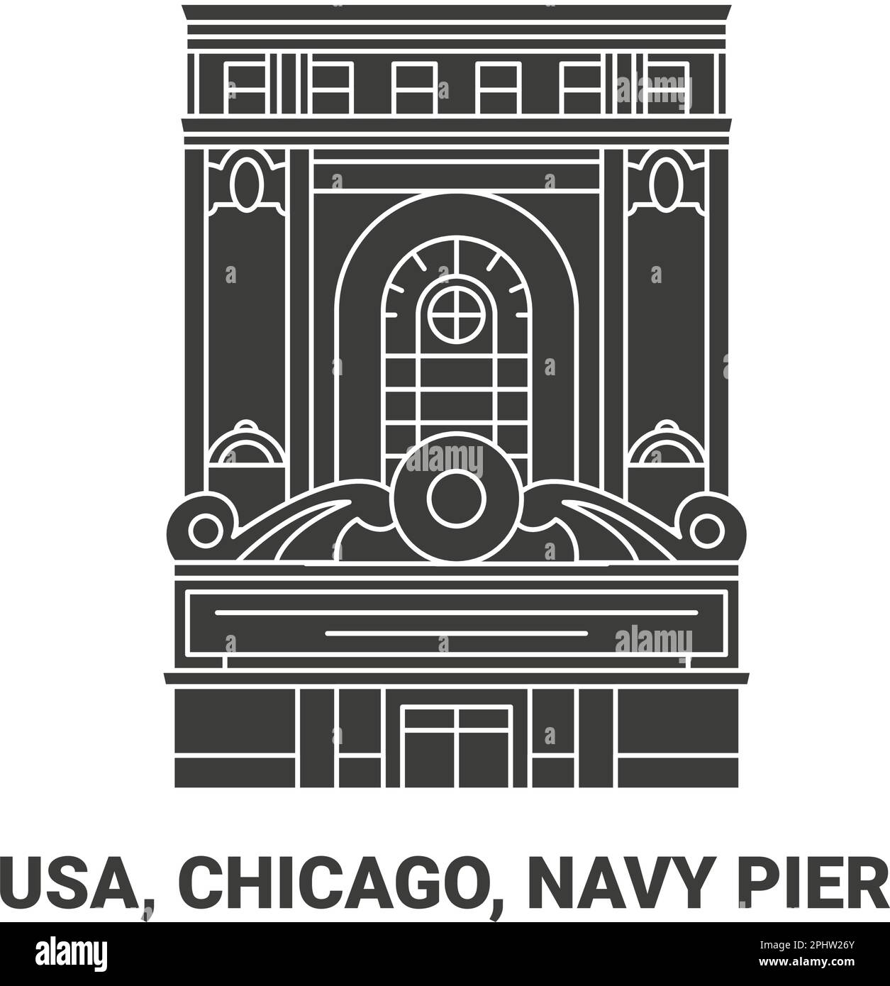 EE.UU., Chicago, Navy Pier, ilustración vectorial de referencia de viaje Ilustración del Vector