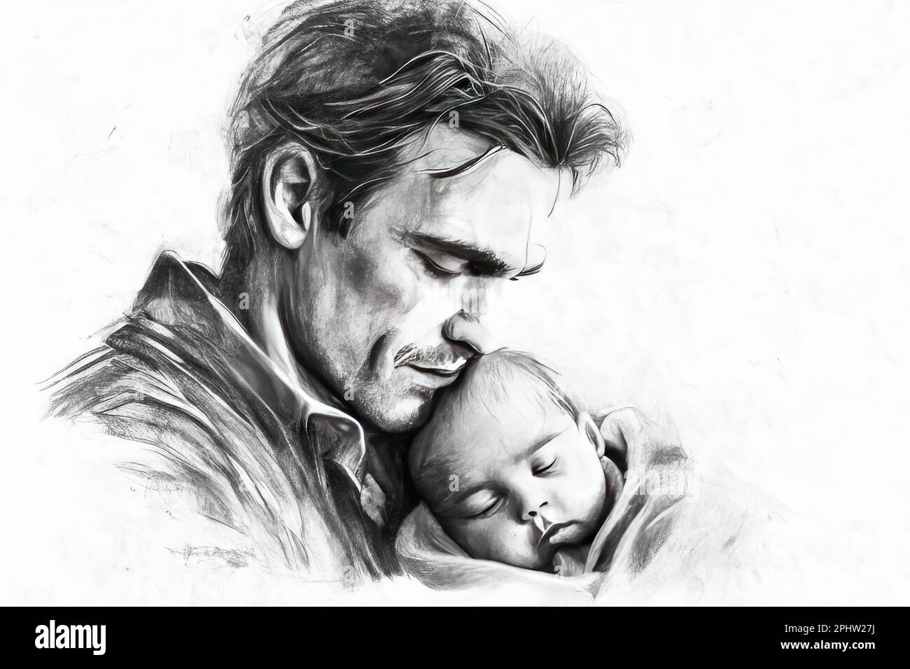 Amor de un padre - bebé recién nacido con padre amoroso, dibujo a lápiz de  carbón, nueva familia, nacimiento Fotografía de stock - Alamy