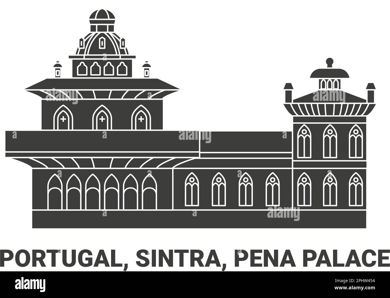 Portugal, Sintra, Palacio de Pena, ilustración vectorial de referencia de viaje Ilustración del Vector