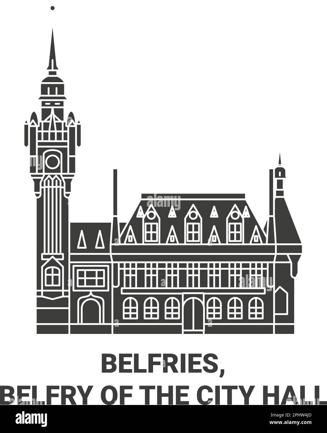 Bélgica, campanario, campanario de la ilustración vectorial de hito de viaje del Ayuntamiento Ilustración del Vector