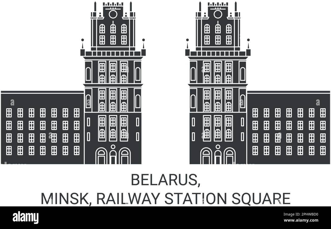 Bielorrusia, Minsk, ilustración vectorial de punto de referencia de viaje de la estación de tren Ilustración del Vector