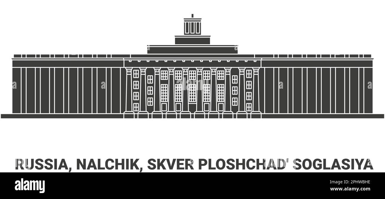 Rusia, Nalchik, Skver Ploshchad' Soglasiya, ilustración vectorial de hito de viaje Ilustración del Vector