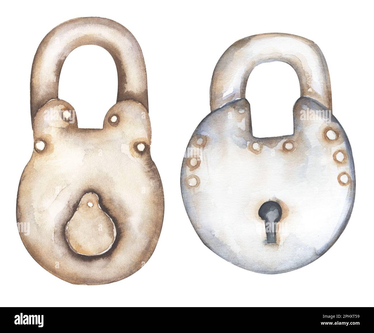 Ilustración de conjunto de bloqueo de estilo retro de acuarela. vintage