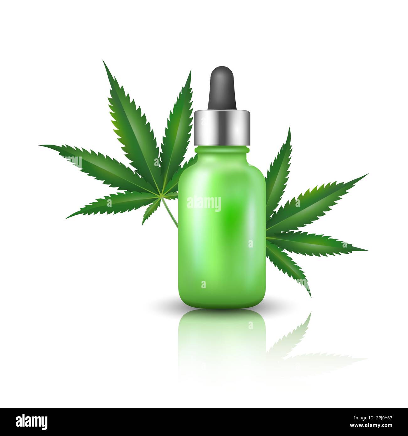 Diseño de botella de aceite de cannabis con hojas de cáñamo. Plantilla de medicina herbal logotype.cbd de gotero de aceite para fines cosméticos y de medicina. Ilustración del Vector
