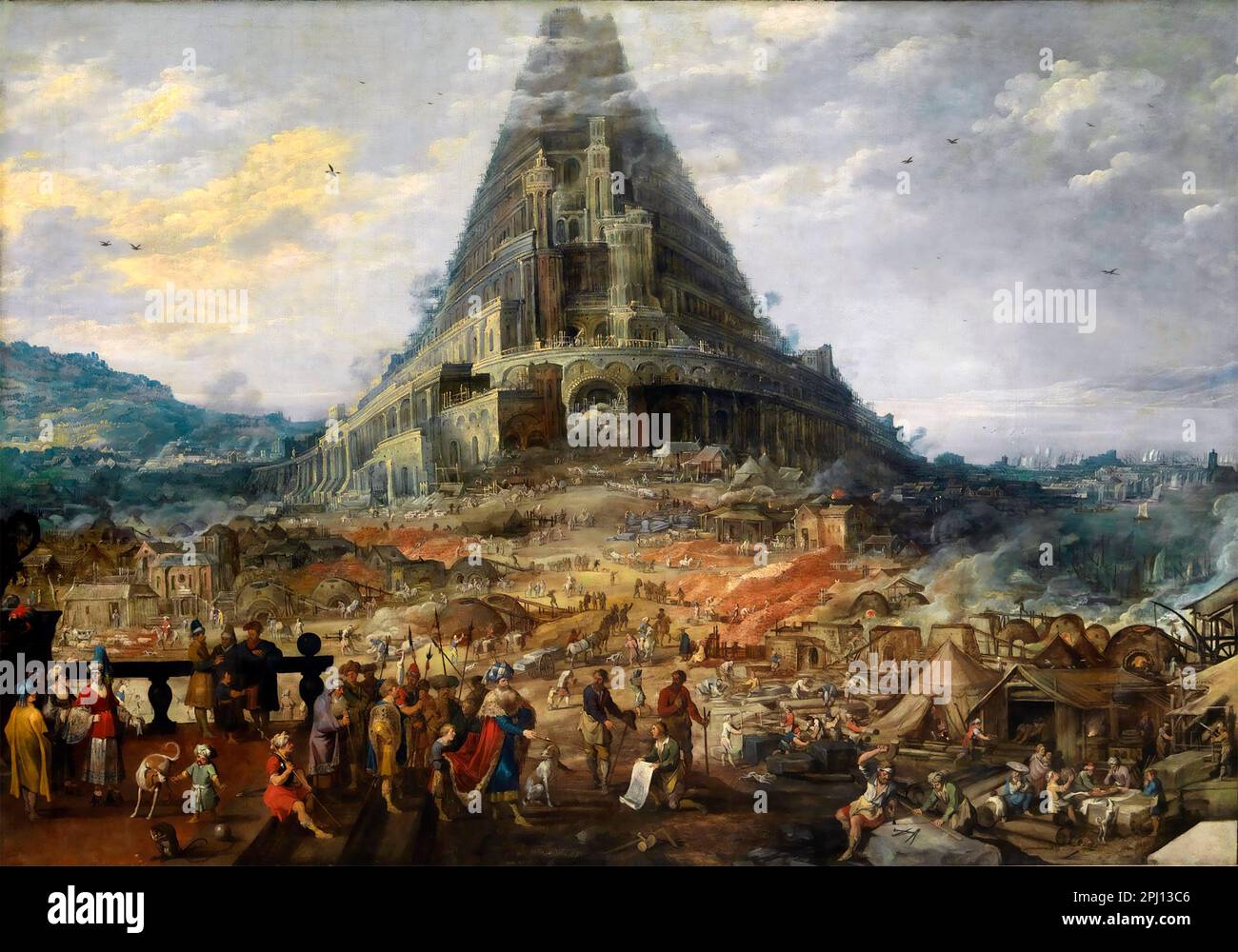 La Torre de Babel del artista flamenco, Joos de Momper el Joven (1564-1635), óleo sobre lienzo Foto de stock