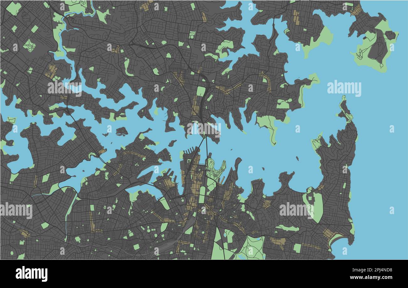Mapa vectorial de Sydney con colores oscuros. Ilustración del Vector