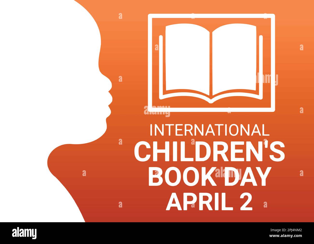 Ilustración vectorial de diseño del Día Internacional del Libro de los Niños sobre fondo naranja. Gradiente. Abril de 2. Cartel, banner, tarjeta, fondo. Ilustración del Vector