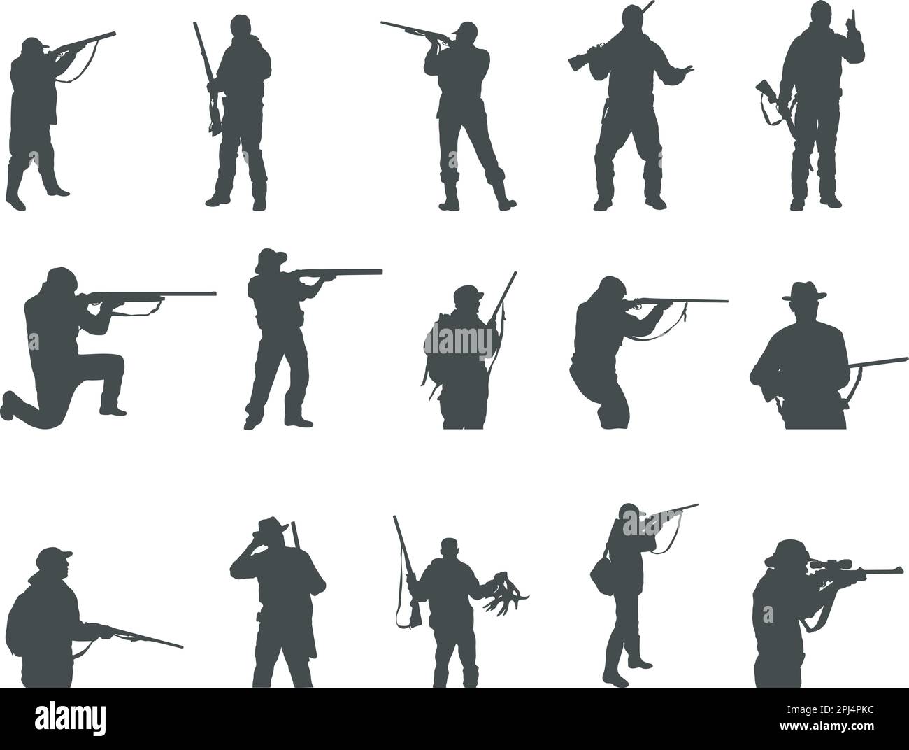 Siluetas de cazador, silueta de caza, silueta de caza de animales del bosque, Hunter SVG Ilustración del Vector