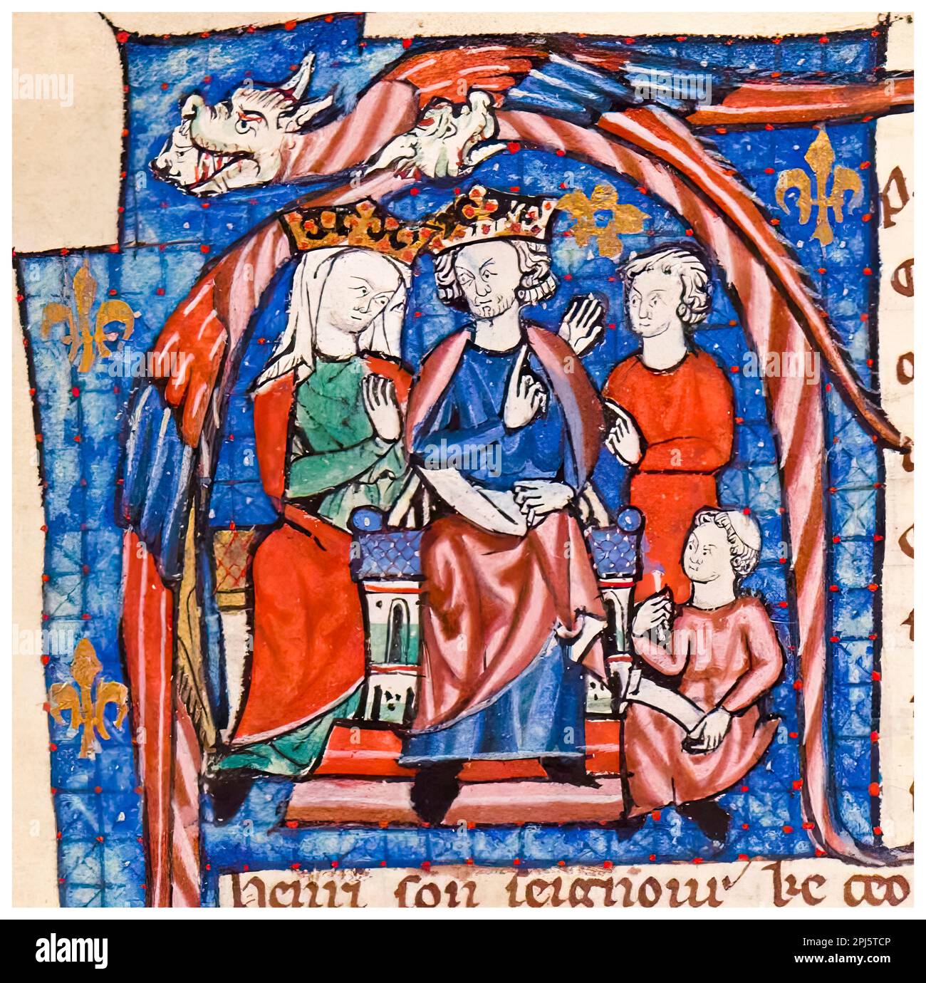 Eleanor de Aquitania (circa 1122-1204) y su marido el rey Enrique II de Inglaterra (1133-1189), pintura de retrato de un manuscrito francés iluminado del siglo 14th, 1301-1399 Foto de stock