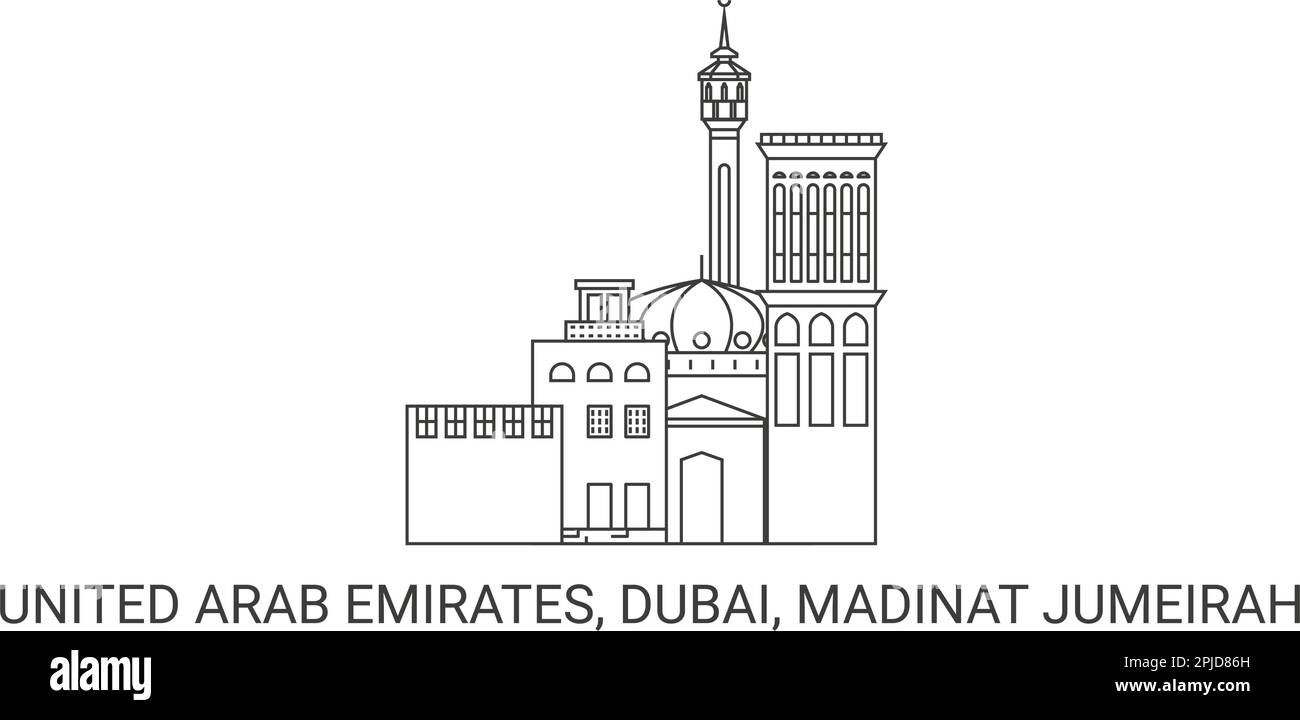 Emiratos Árabes Unidos. Dubai, Madinat Jumeirah ilustración vectorial de referencia de viaje Ilustración del Vector