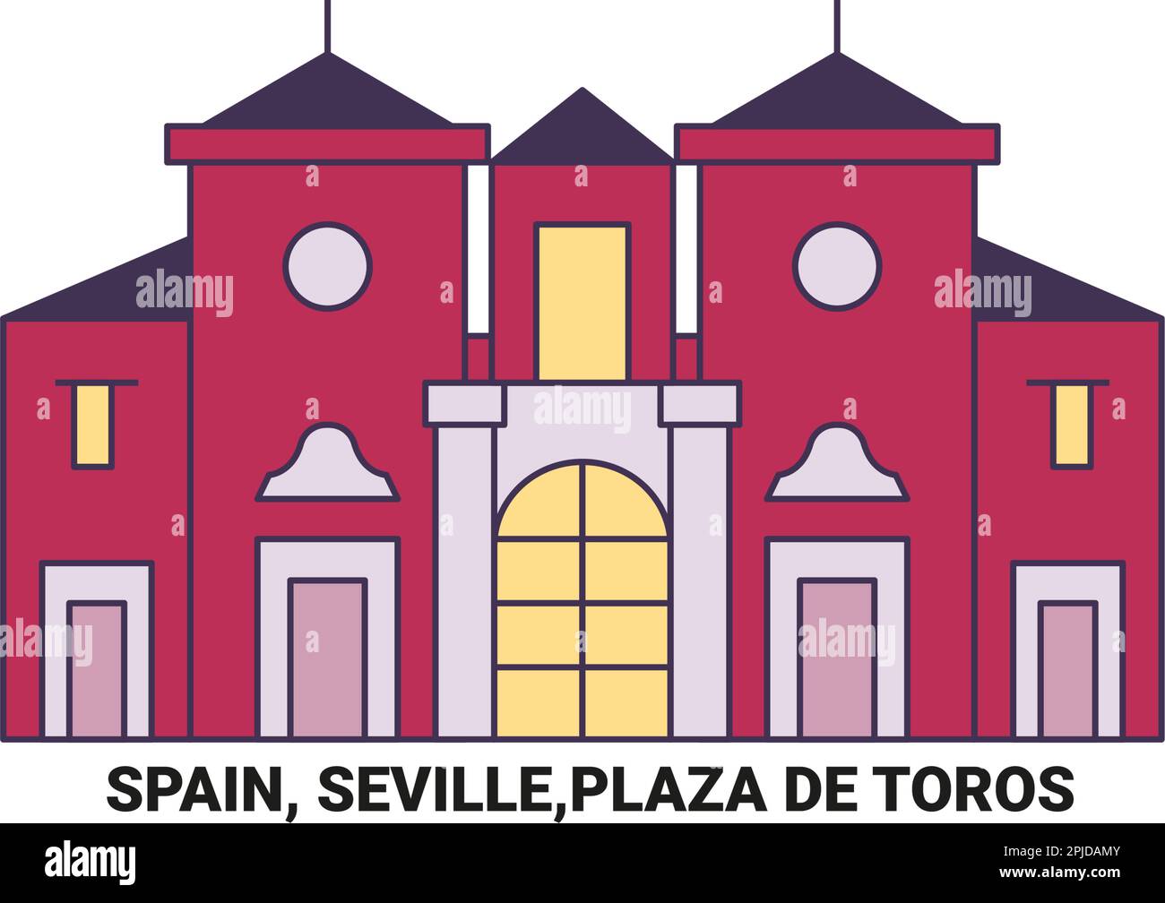 España, Sevilla, Plaza de Toros, ilustración vectorial de referencia de viaje Ilustración del Vector