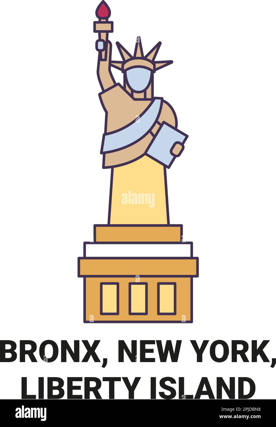 Estados Unidos, Bronx, Nueva York, ilustración vectorial de hito de viaje de la Isla de la Libertad Ilustración del Vector