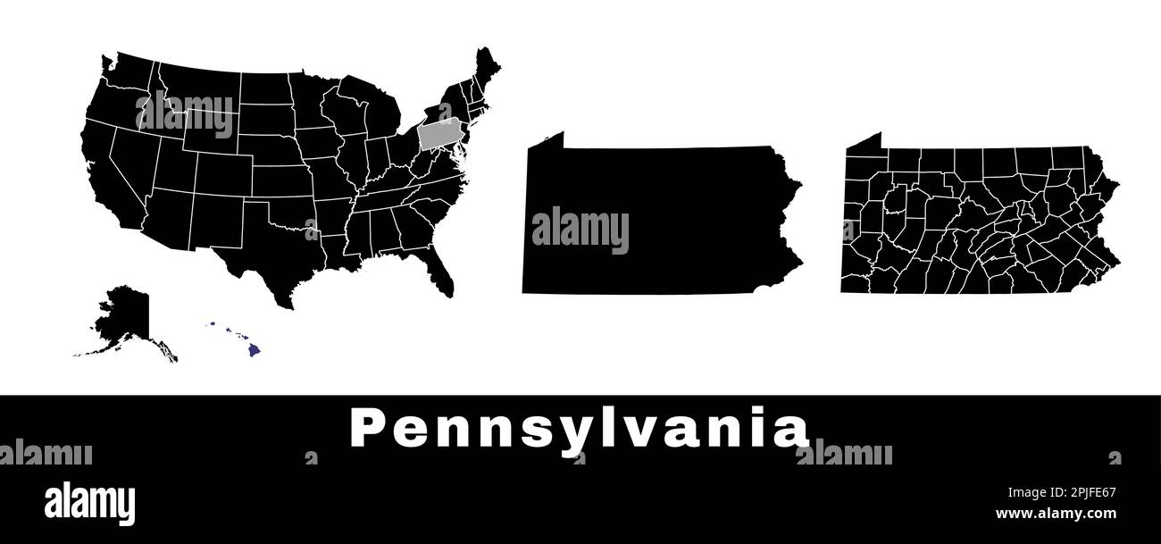 Mapa del estado de Pensilvania, Estados Unidos. Conjunto de mapas de