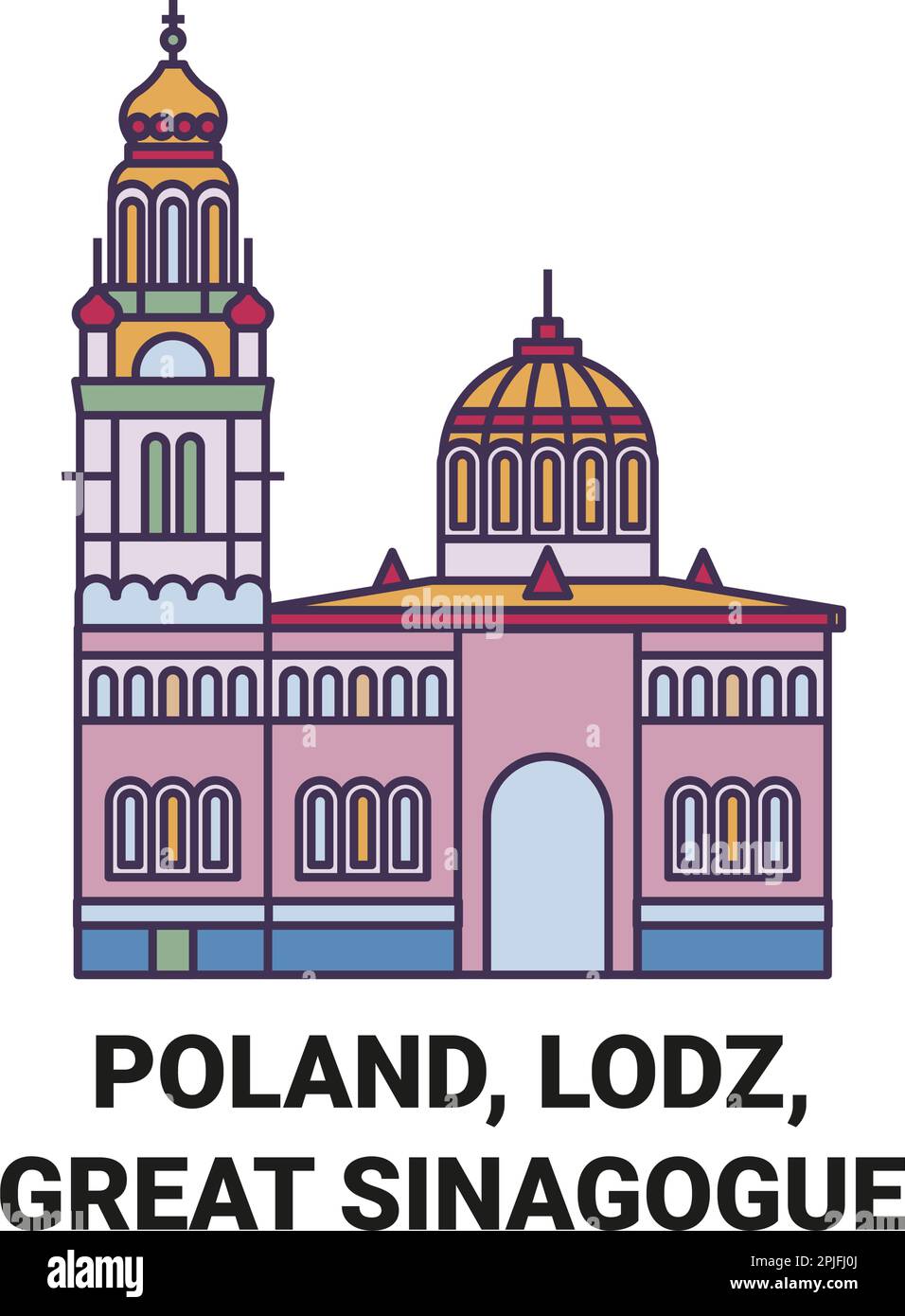 Polonia, Lodz, Gran Sinagoga de Lodz ilustración vectorial de hito de viaje Ilustración del Vector