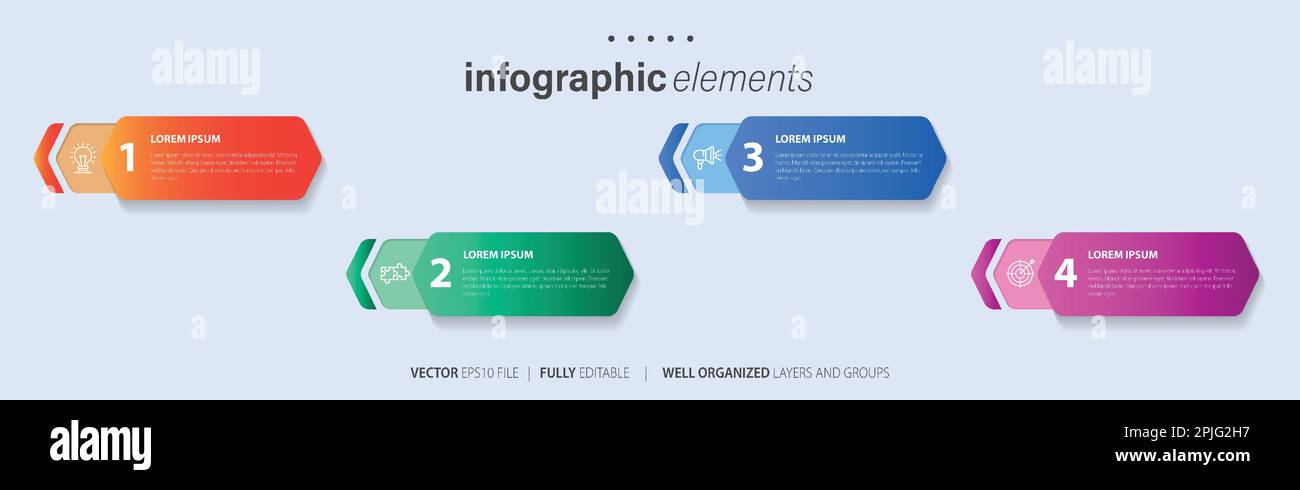 Vector Infografía plantilla de diseño de etiqueta con iconos y 4 opciones o pasos. Se puede utilizar para el diagrama de proceso, presentaciones, diseño de flujo de trabajo y banner Ilustración del Vector