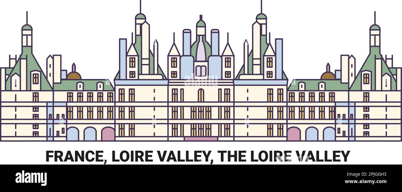 Francia, Valle del Loira, el Valle del Loira ilustración vectorial de referencia de viaje Ilustración del Vector