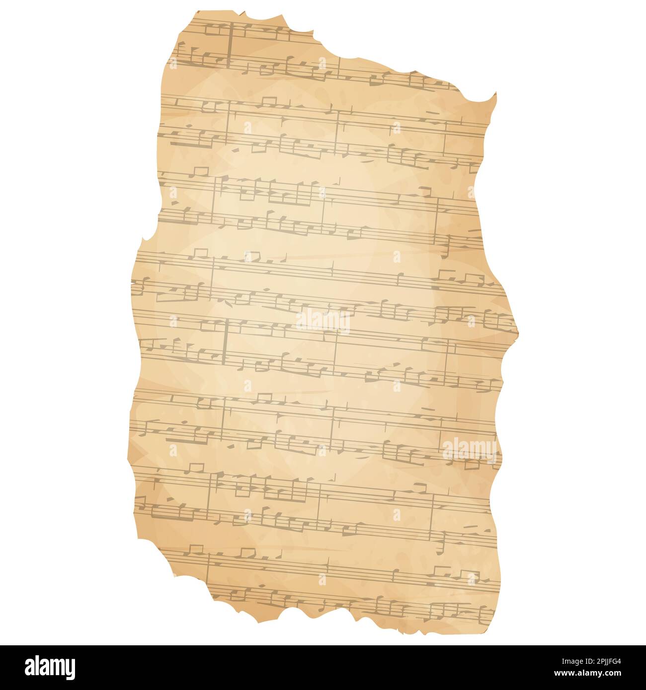 Pedazo de papel del pergamino con la melodía vieja de la música, hoja del  álbum de recortes de la canción aislada en el fondo blanco, elemento de  diseño, marco. Ilustración vectorial Imagen