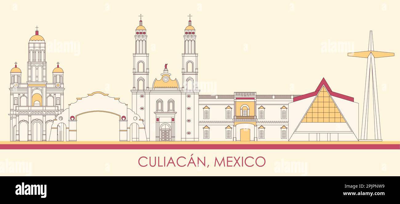 Panorama del horizonte de dibujos animados de la ciudad de Culiacán