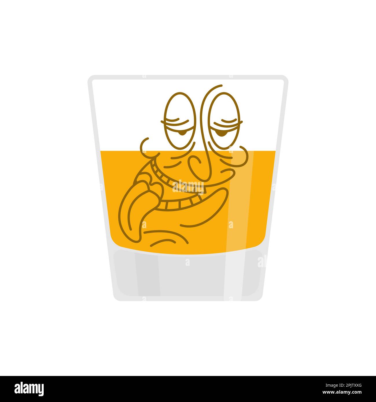 Vaso borracho de dibujos animados de whisky aislado. Ilustración alcohólica Ilustración del Vector