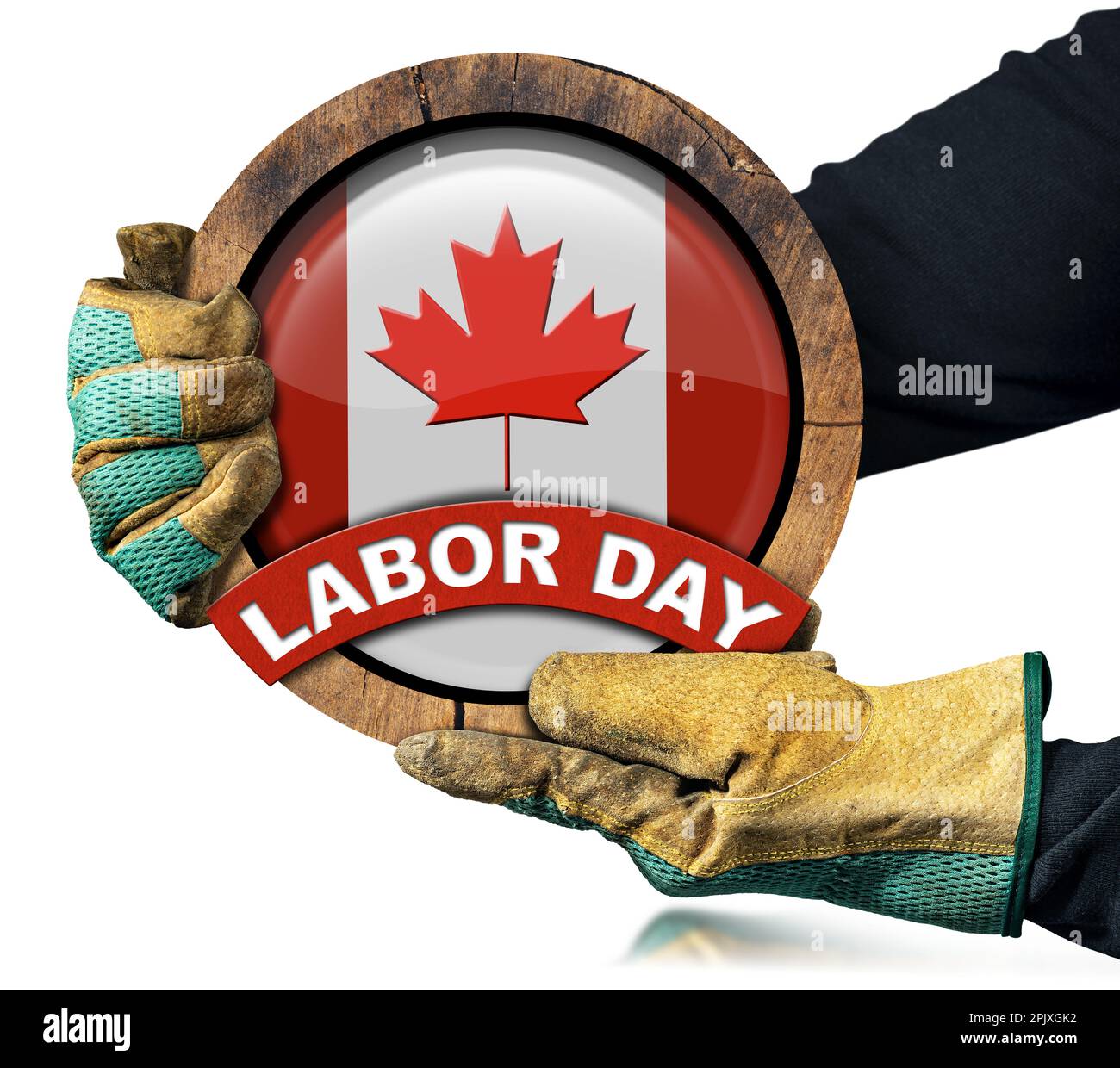 Concepto del Día del Trabajo de Canadá. Manos con guantes de trabajo