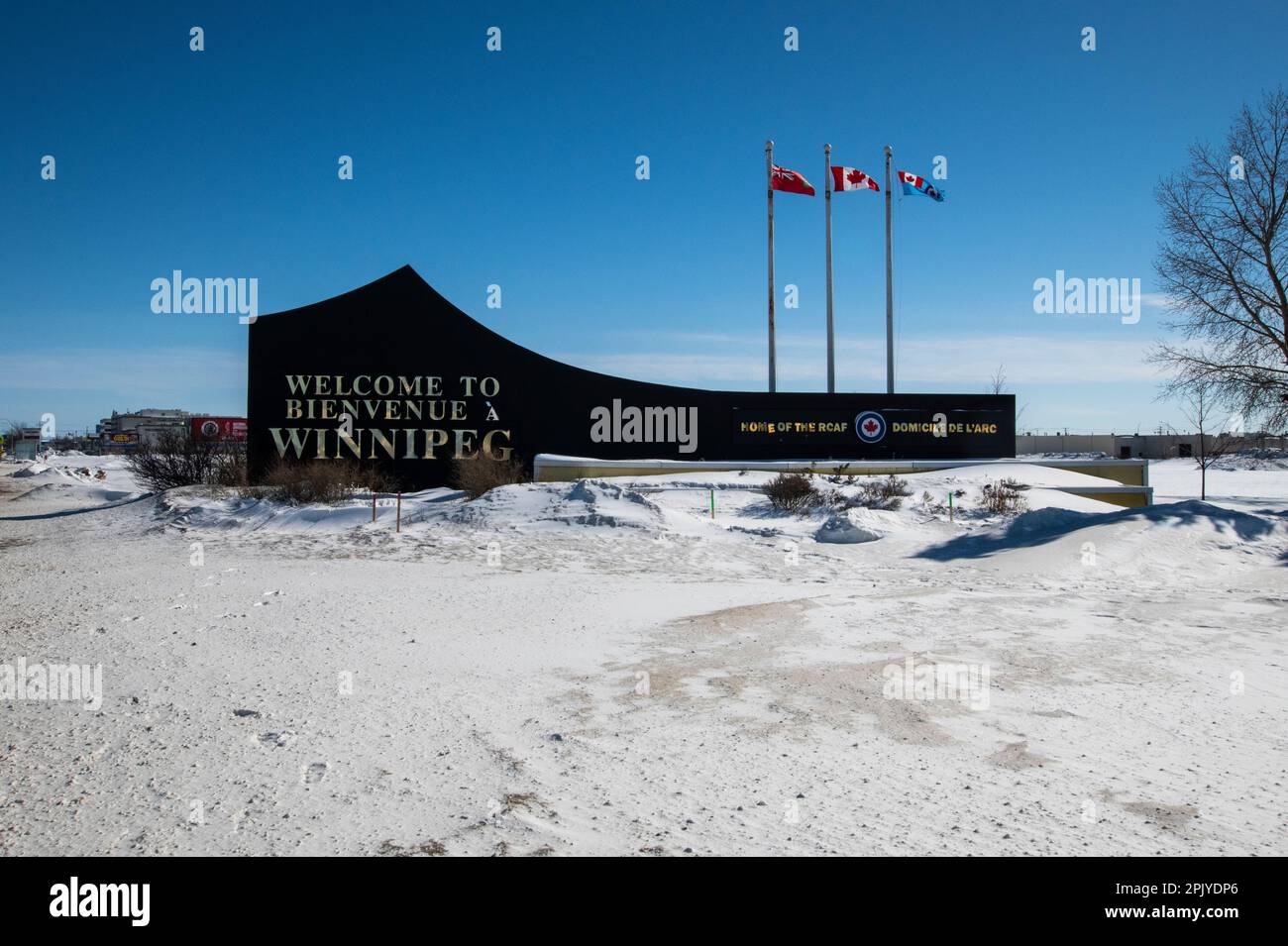 Bienvenido a la señal de Winnipeg en el aeropuerto de Winnipeg, Manitoba, Canadá Foto de stock