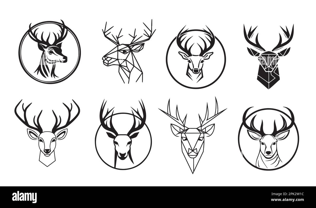 Dibujo de logotipo de cabeza de ciervo dibujado a mano en ilustración de estilo doodle Ilustración del Vector