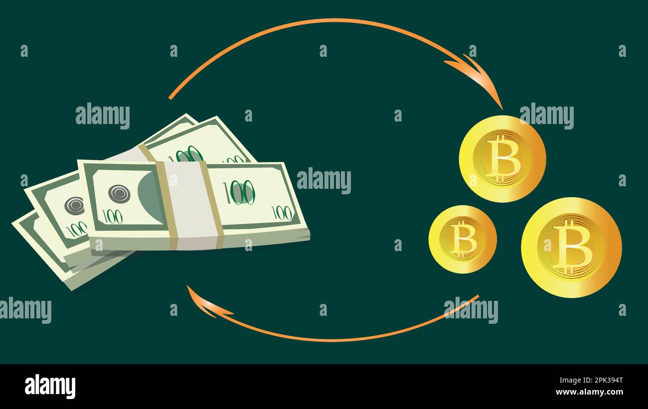 Dólar de inversión en bitcoin - una ranura de inversión y obtención de beneficios e ingresos de la inversión. Moneda criptográfica Ilustración del Vector