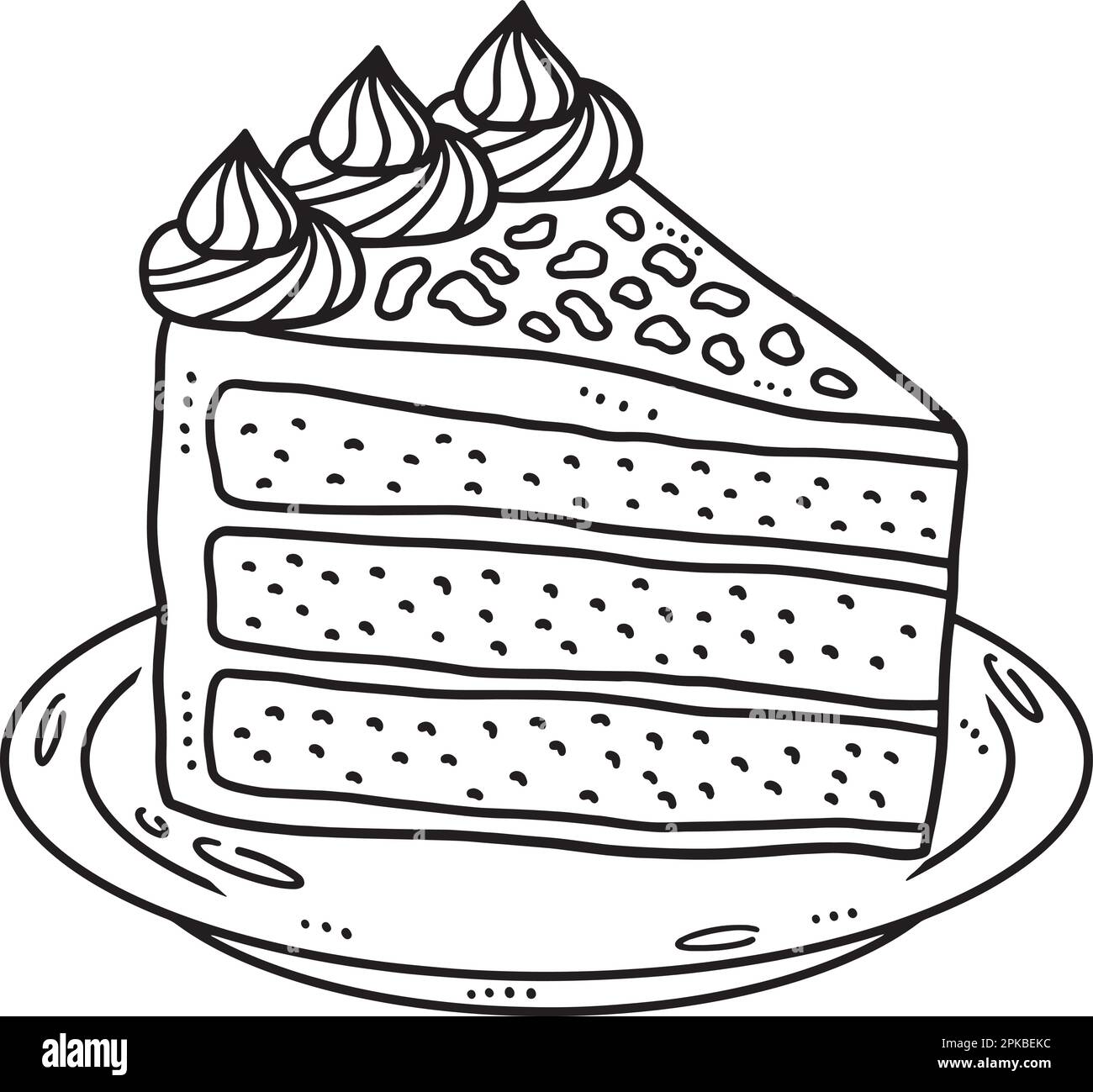 Slice Cake Página para colorear aislada para niños Imagen Vector de