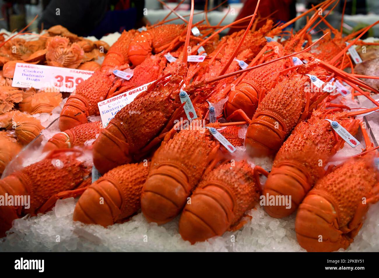 Los mariscos se exhiben durante el comercio del Viernes Santo en el mercado  de pescado de Sídney, el viernes 7 de abril de 2023. (AAP Image/Bianca De  Marchi) NO ARCHIVO ** USO