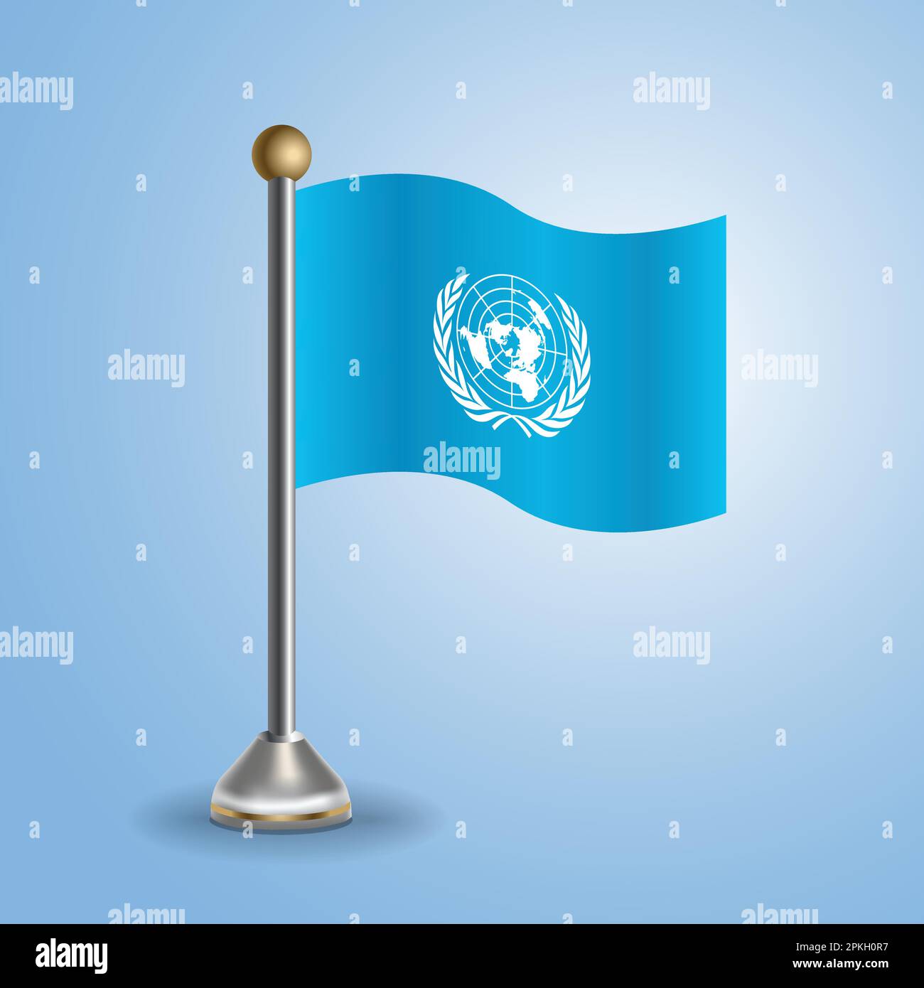 Bandera de mesa de estado de las Naciones Unidas. Símbolo nacional, ilustración vectorial Ilustración del Vector