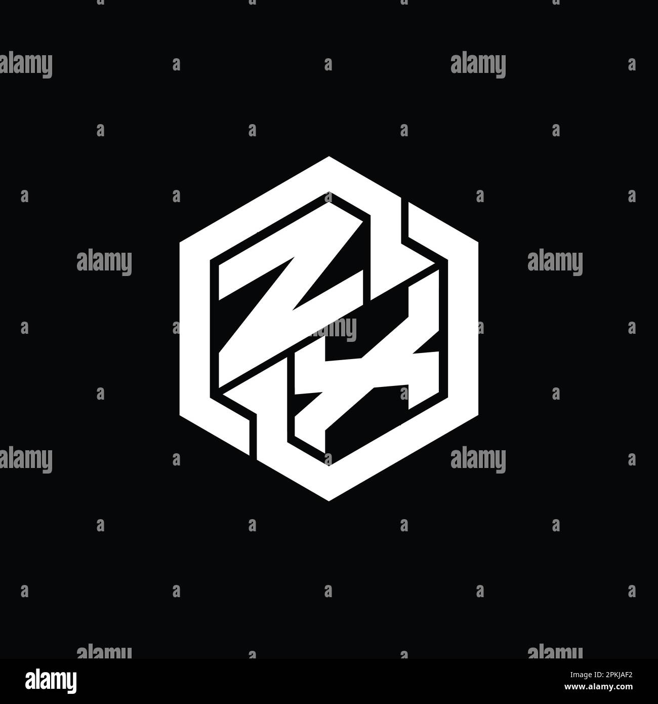 ZX Logo monograma de juego con plantilla de diseño de forma geométrica hexagonal Foto de stock