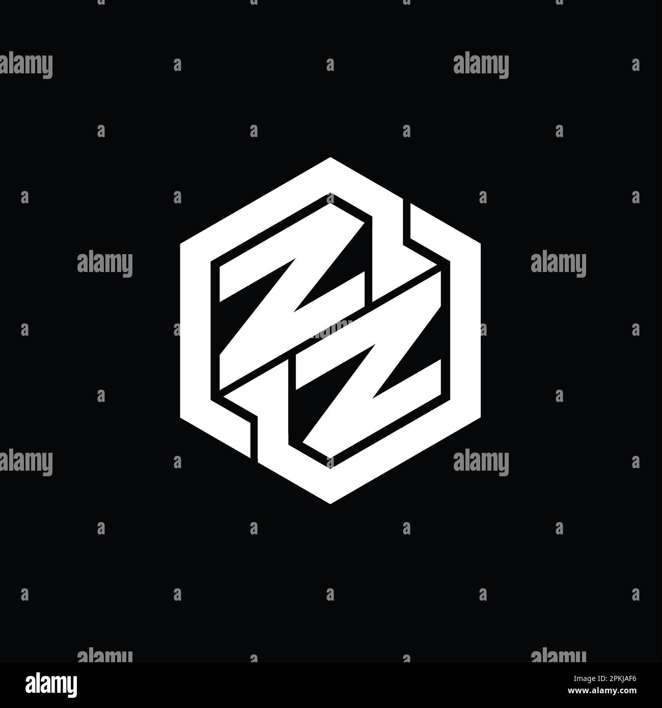 ZZ Logo monograma de juego con plantilla de diseño de forma geométrica hexagonal Foto de stock